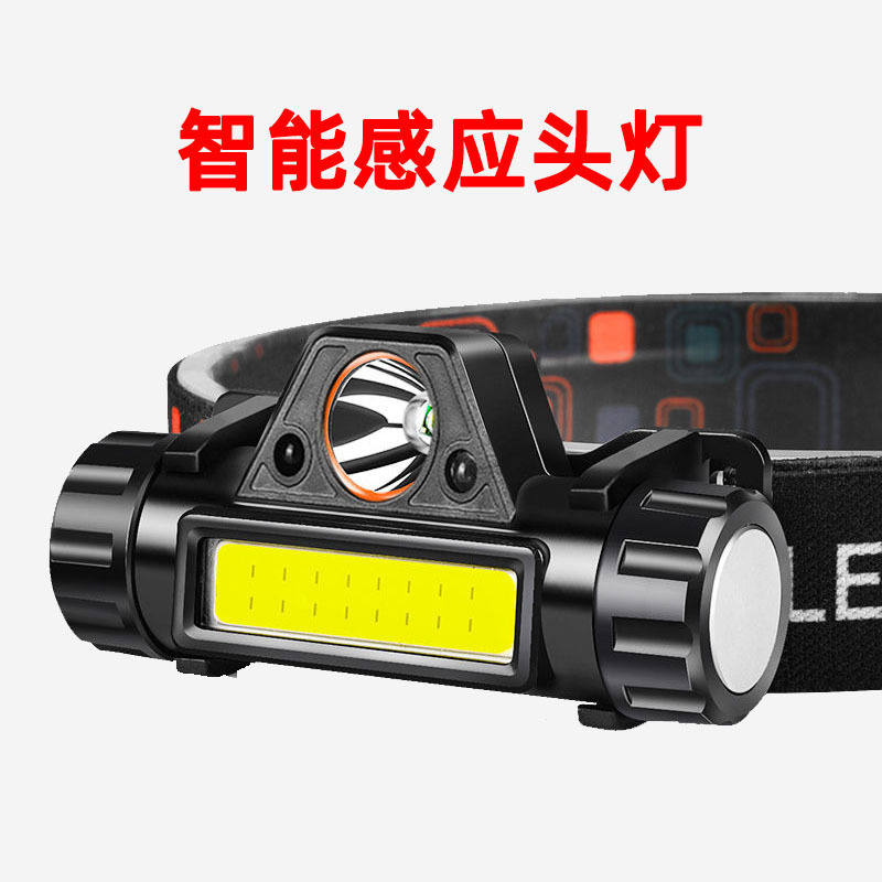 Cross-border strong headlight led mini rechargeable cob sensor user's external head-mounted night fishing headlight