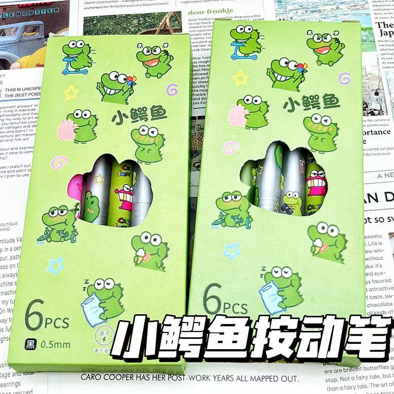Little crocodile press pen, ins style, high appearance level, quick-drying practice pen, neutral pen, cute 0.5 student st head black pen details Picture