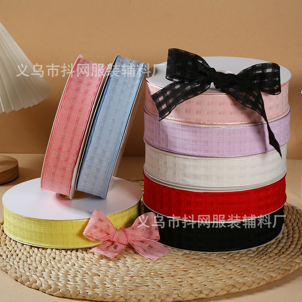 Wholesale of Korean-style hollowed-out checkered webbing, bows, diy hair accessories, shoes, flower accessories, gift boxes, and fresh flower packaging materials