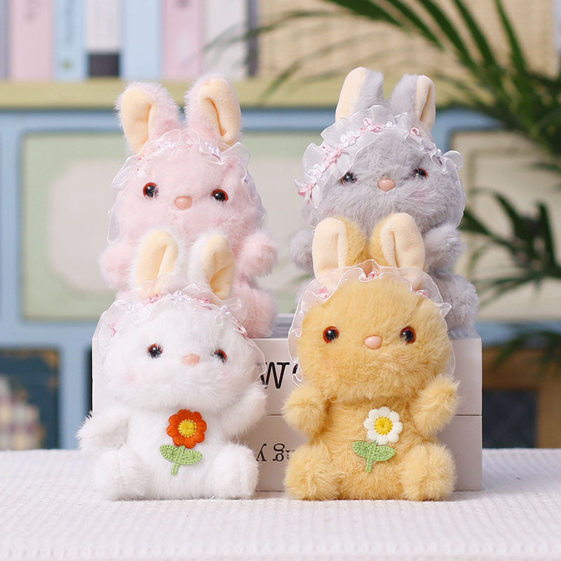 Cartoon headscarf, flower-hugging rabbit pendant, cute plush toy doll, bag, hanging decoration, doll, keychain, doll
