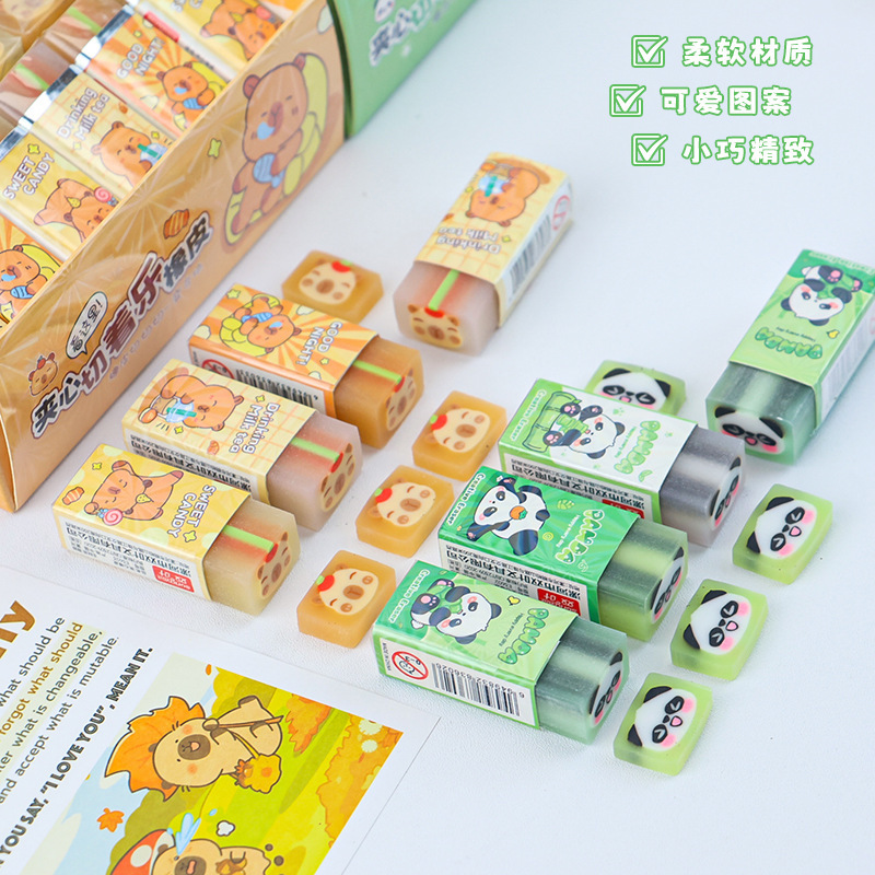 High appearance level, cute Kapibala panda, Cheqle eraser, student stationery, no chipping when erasing, clean eraser details Picture