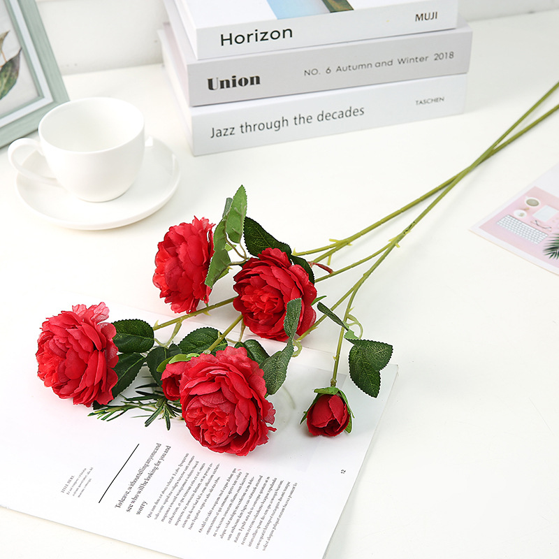 Dove European-style 3-head peonies for home decoration and wedding series, paired with grass, Western roses and peonies Specification drawing