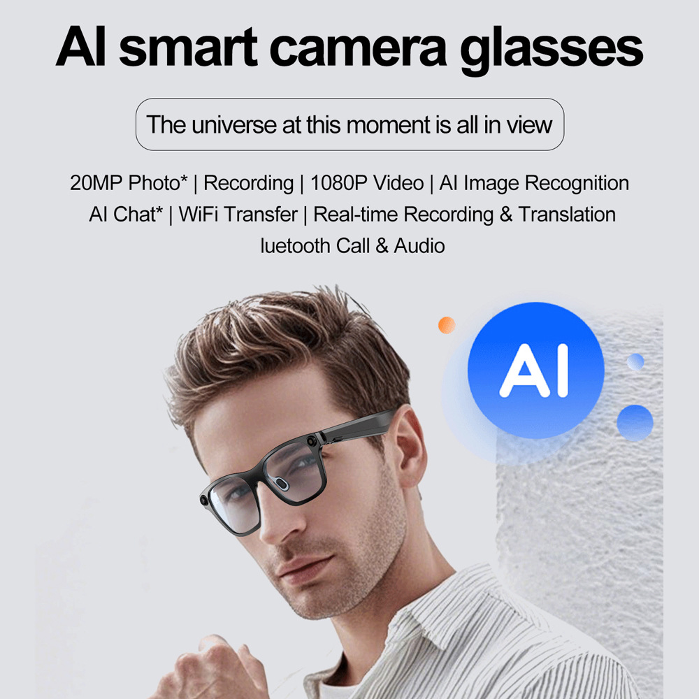 AI智能眼镜拍照无线蓝牙语音通话听歌跑步骑行爬山拍照翻译墨镜产品图
