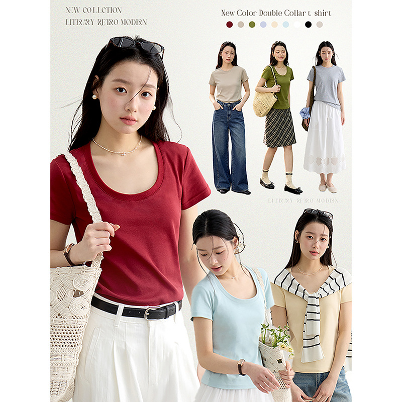 【 Blockbuster B: Super Comfortable Double-collar T-shirt with Upgraded Fabric 】 Spring short-sleeved T-shirt