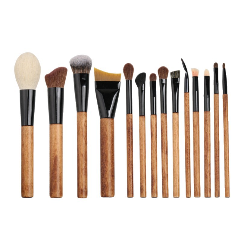 New Cangzhou 14-piece wooden-handled set: Animal hair eyeshadow brush, blush brush, contouring brush, beauty tools, makeup brush Item Picture