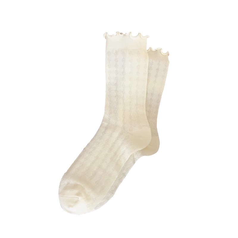 White black ear-rimmed jk women's mid-calf socks, ins trendy and versatile, summer thin Japanese-style cute pile long socks Item Picture