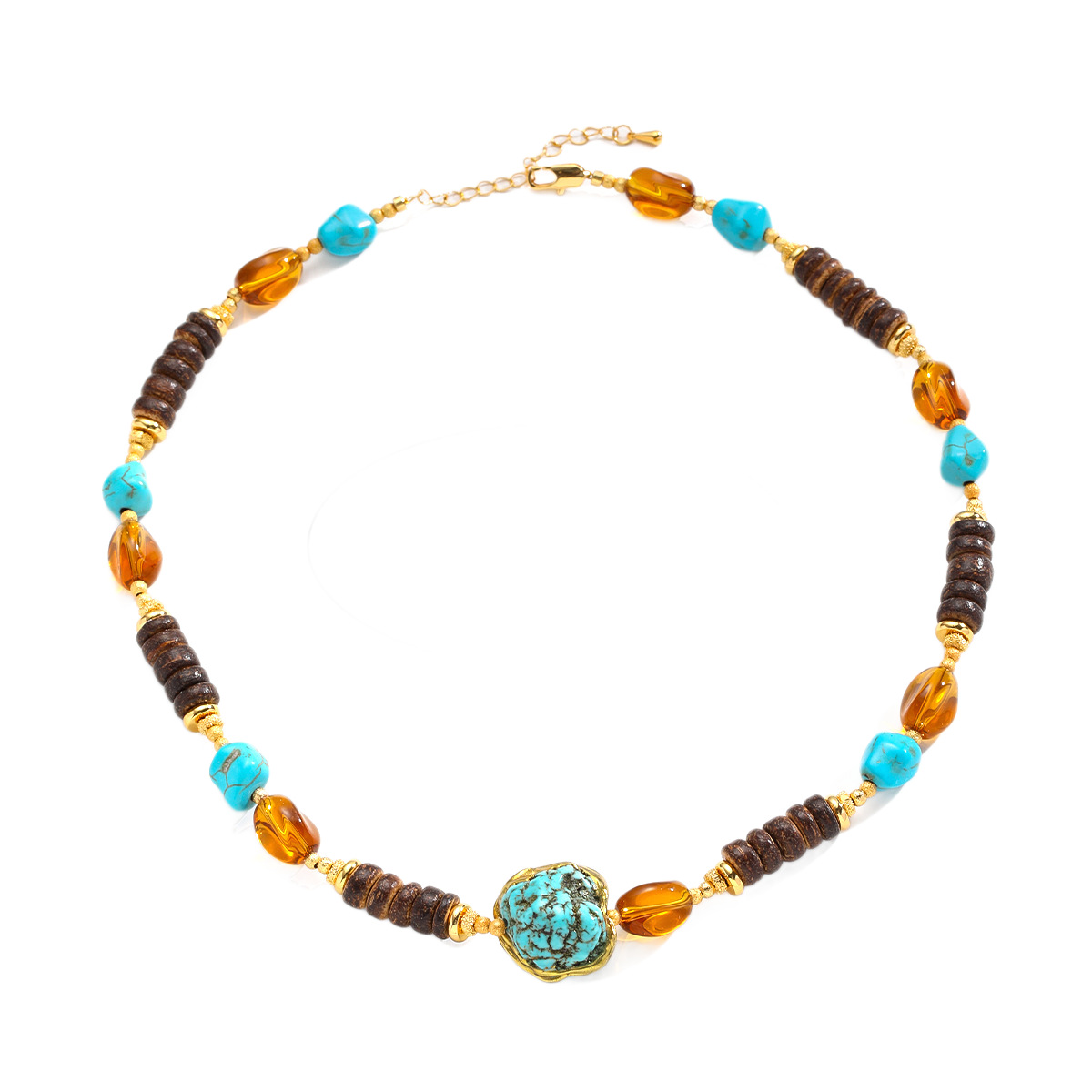 Nasha Cross-border Exclusive Maillard Wind Natural Stone Turquoise beaded Necklace, non-fading necklace, light luxury high quality Item Picture