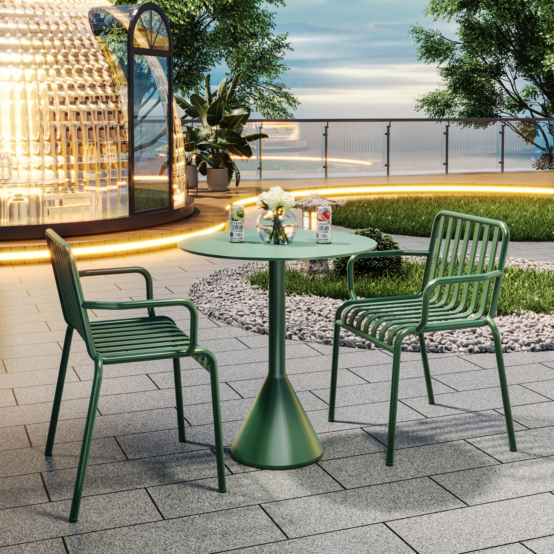 户外桌椅组合花园露天休闲外摆铁艺长条桌咖啡厅室外阳台别墅庭院细节图