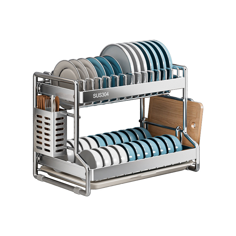 Bowl and plate storage rack, bowl rack, draining rack, 304 stainless steel kitchen storage rack, multi-functional bowl cabinet for placing bowls, chopsticks and plates Item Picture