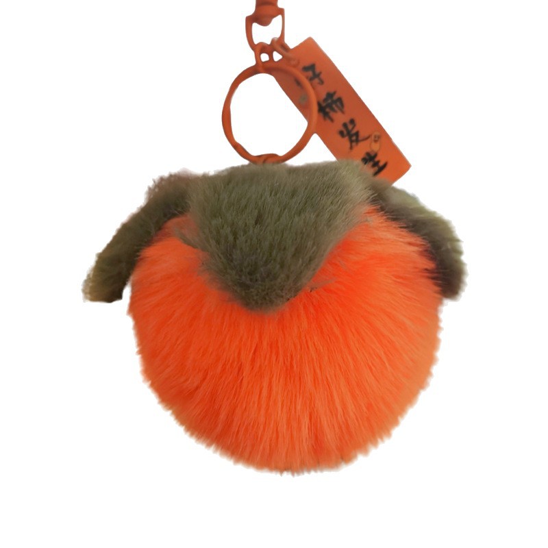 New imitation rex rabbit plush persimmon figurine, "May everything go well and good things happen" keychain pom-ball pendant bag accessory Item Picture