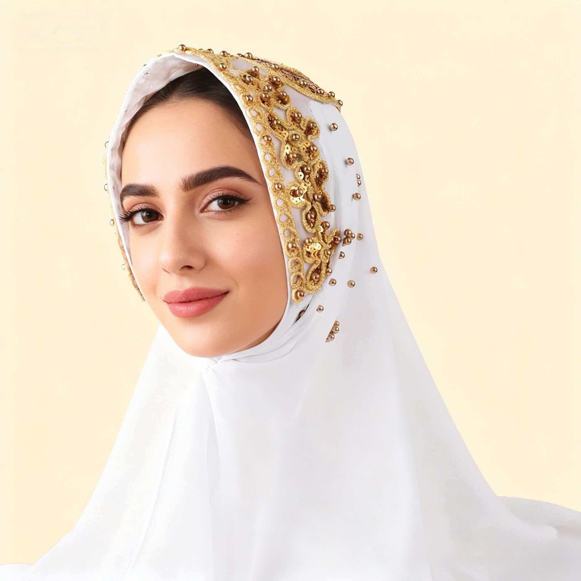 A107 New Ethnic-style headscarf, pearl chiffon, beaded long scarf, cross-border manufacturer, headscarf for export with rolled edges Specification image