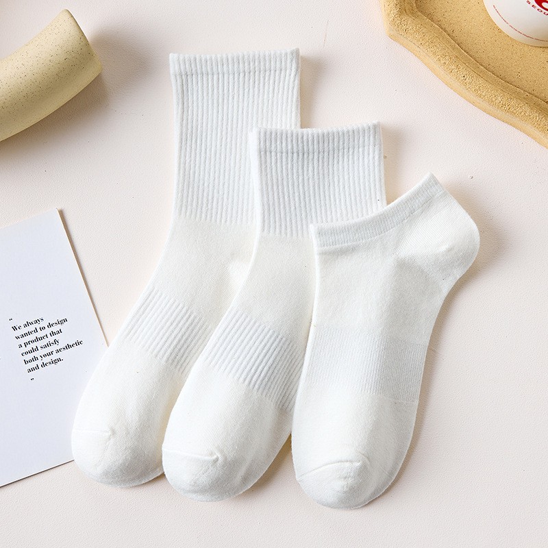 Zhuji women's pure cotton boneless mid-calf socks, breathable and sweat-absorbing for sports, thin black and white men's long socks for spring and autumn details Picture