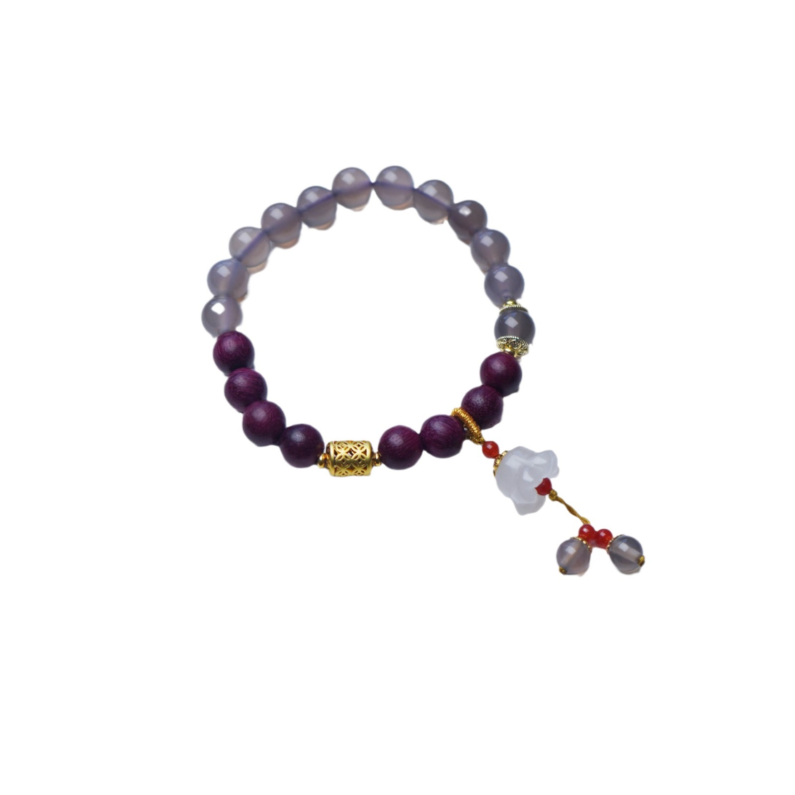 Wholesale of vintage natural grey agate lily of the valley handcrafted bracelets, sandalwood running rings, cultural play Buddhist prayer beads, men's and women's jewelry Item Picture