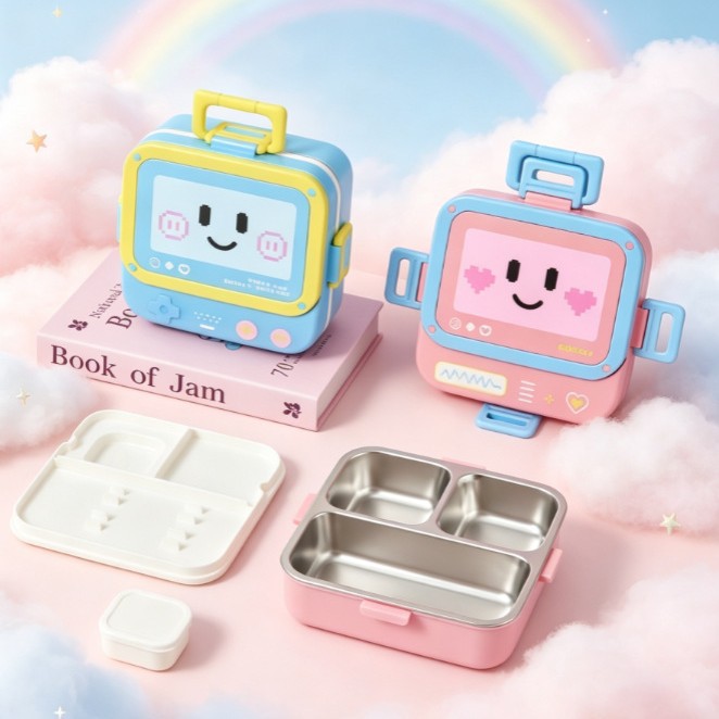 baby lunch box Cartoon robot Stainless steel children's compartments Lunch box Portable bento box Application Scenario