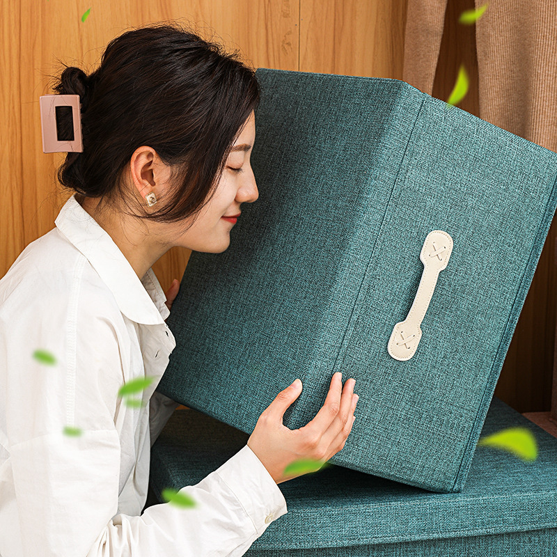 New cotton and linen storage box, foldable wardrobe storage box, drawer-type covered organization box, clothes and toy storage box details Picture
