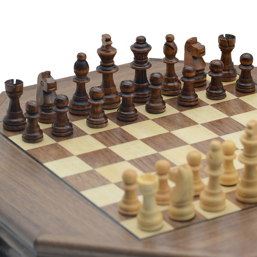 Octagonal multi-sided wooden chess magnetic card game drawer for chess piece storage, cross-border special wooden Application Scenario