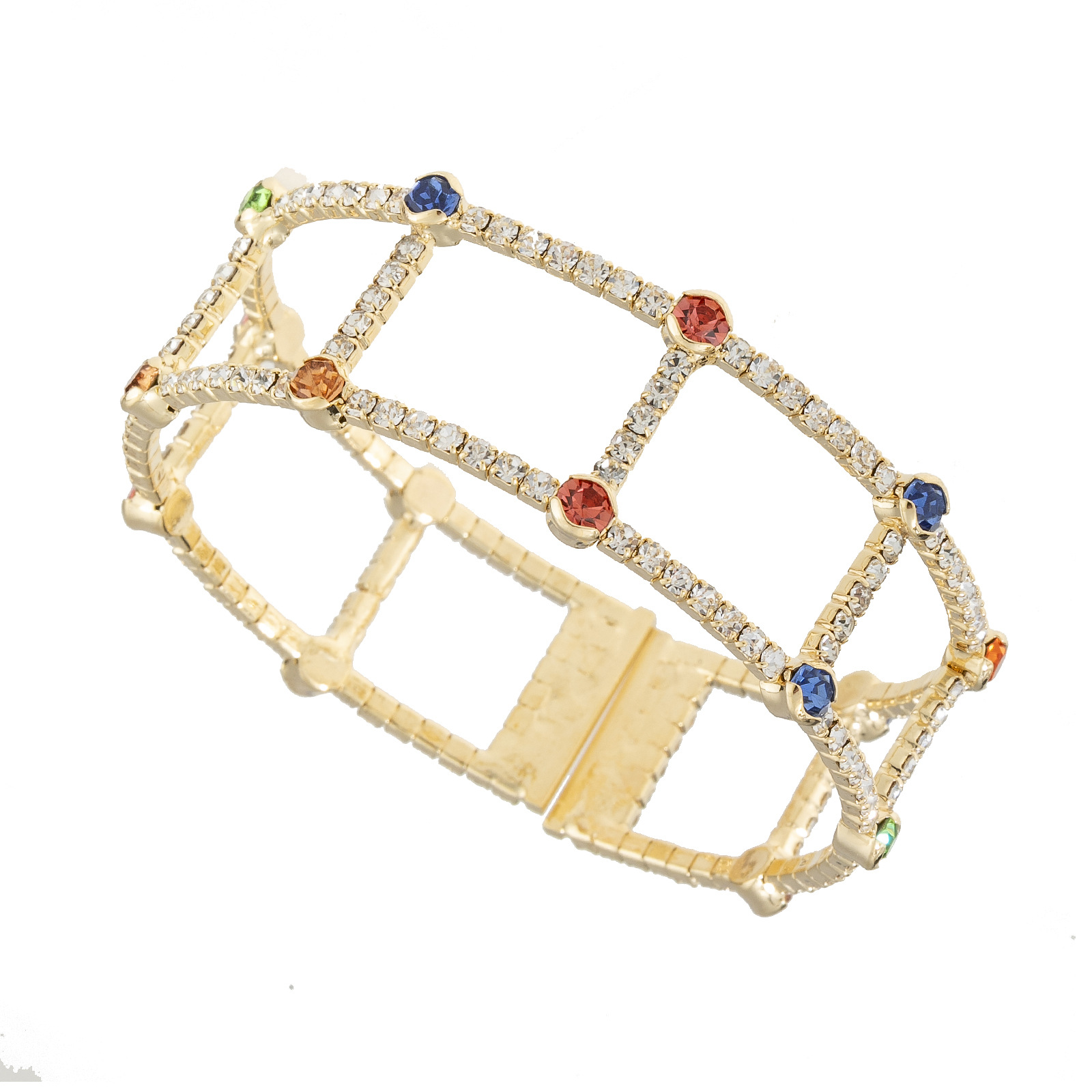 The new mixed-color bracelet features a double-layer water diamond design from Europe and America, with an elastic opening. It is a trendy Korean-style women's jewelry that exudes a unique and elegant charm Item Picture