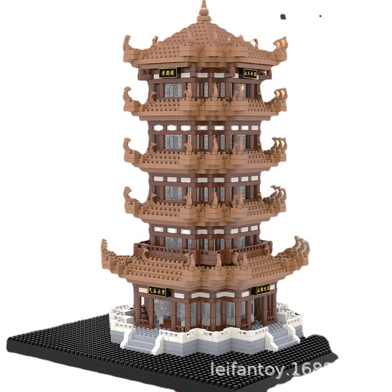 Compatible LEGO Yellow Crane Tower building blocks, national trend micro-diamond particles, children's educational assembly building model wholesale toys Item Picture