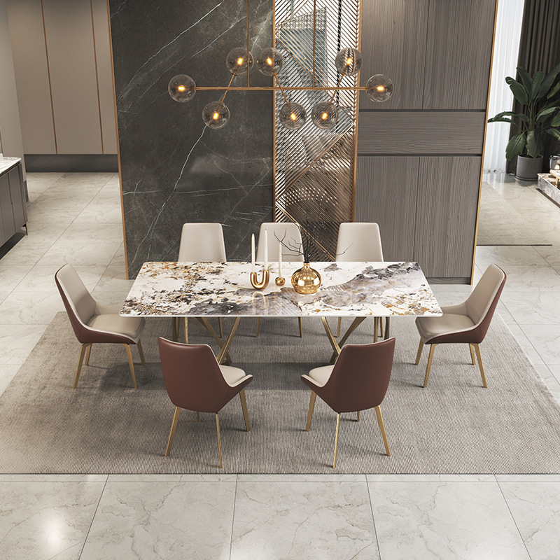 Star Factory wholesals rectangular rock plate dining tables, high-end glossy dining tables and chairs, small-sized household designer dining tables and chairs Specification image
