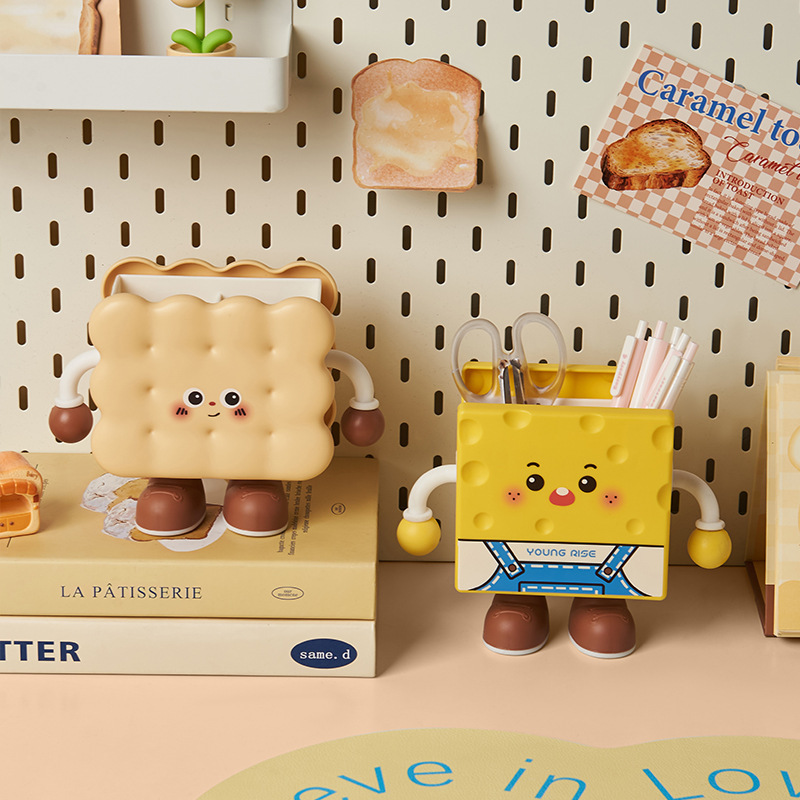 Creative and cute cheese bread cup, pen holder, desktop pen holder, mobile phone stand, office desktop storage bucket decoration details Picture