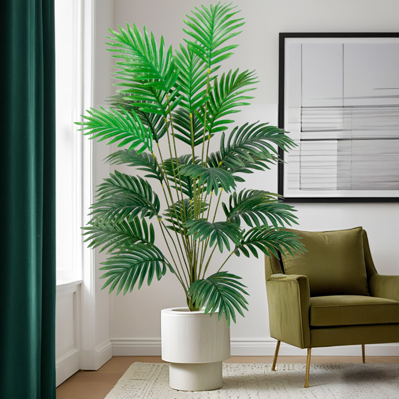 Cross-border artificial green plants, Chrysalidocarpus lutescens, palm leaf potted plants, indoor and outdoor home decoration, iron leaf artificial tree bonsai details Picture