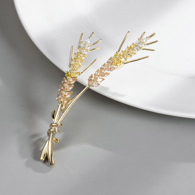 Fashionable and versatile wheat ear brooch, exquisite and high-end pin, high-end suit cardigan decoration, personalized brooch collar pin accessory details Picture