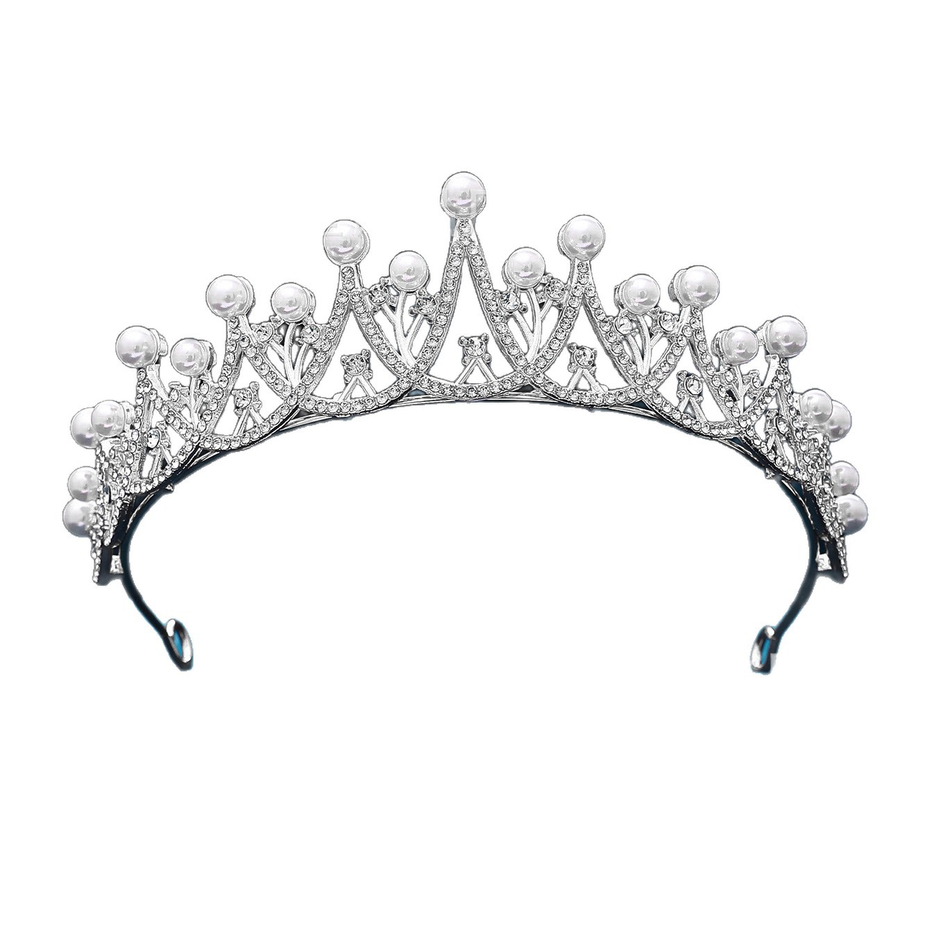 New diamond and pearl silver princess headwear, grand wedding dress, super glittering crystal luxurious bridal crown Item Picture