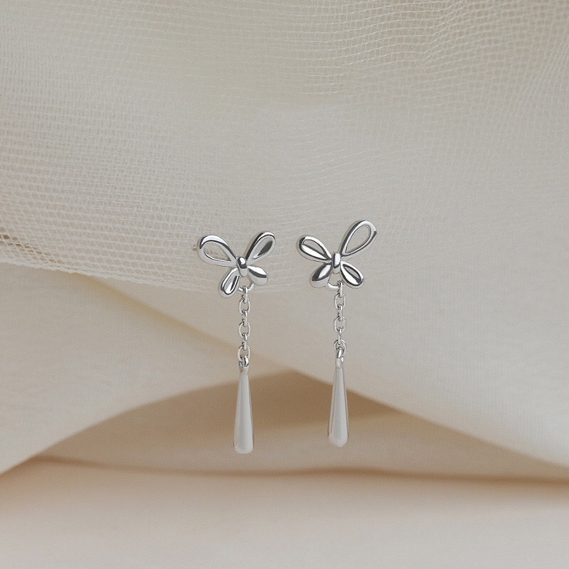 s925 sterling silver butterfly stud earrings for women, with a light luxury and high-end feel. Water drop tassel earrings, a niche, versatile and stylish look Application Scenario
