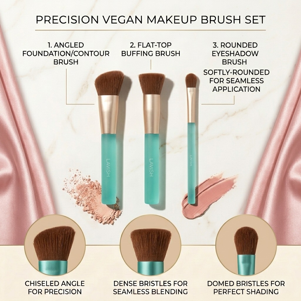 A set of 3 beginner makeup brushes: Candy, powder, brush, eyeshadow brush, blush brush, and soft bristle beauty tools for cross-border use details Picture