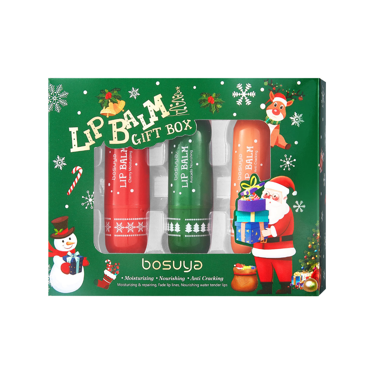 【 Cross-border Exclusive 】bosuya Christmas Lip Balm Set: Exfoliating, Reducing Lip Lines, Hydrating and Moisturizing Lip Balm Item Picture