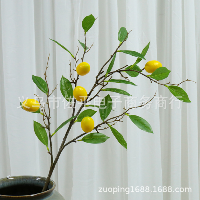 仿真黄柠檬果枝人造柠檬拍照道具摆件仿真水果家居装饰仿真树配材