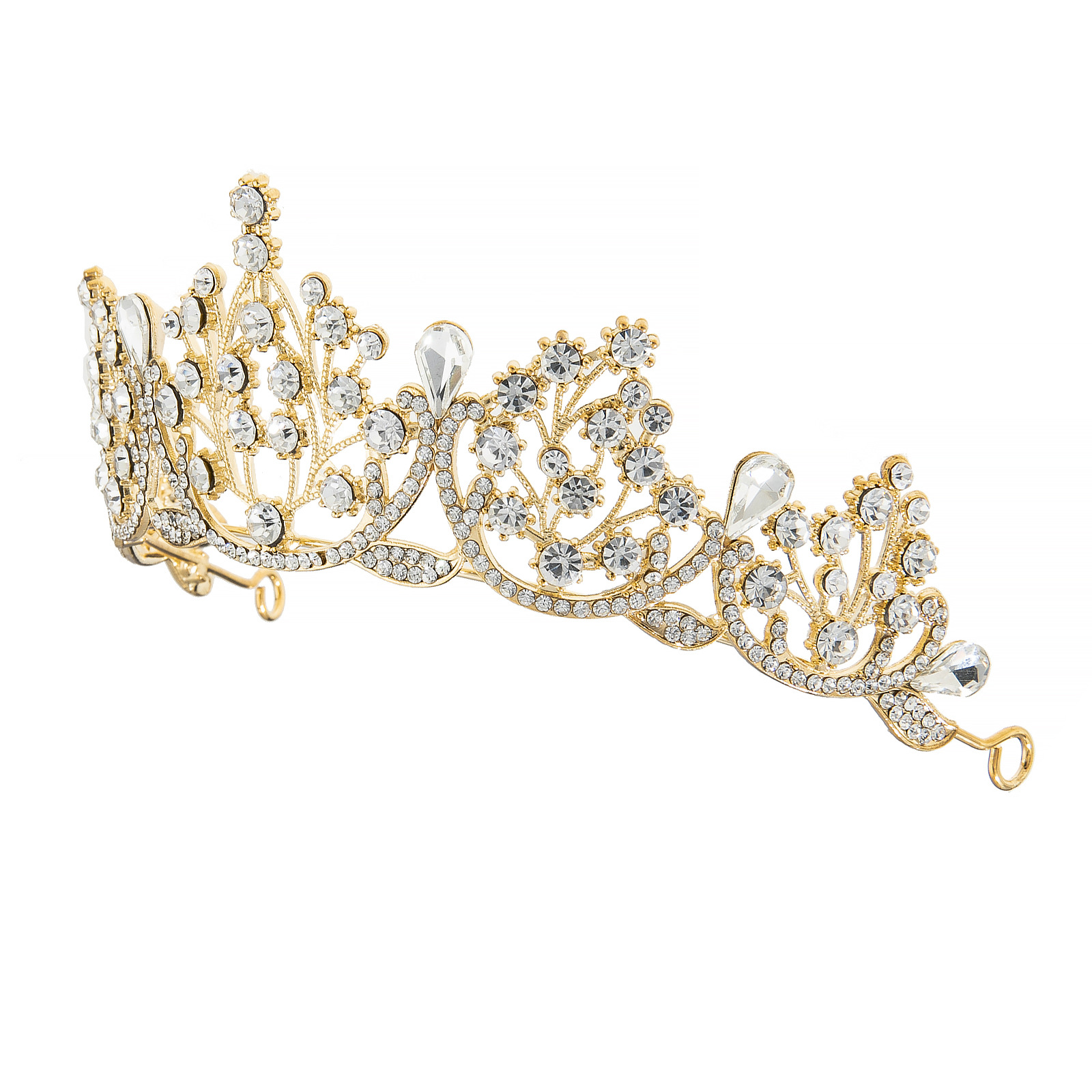 Wholesale of new cross-border stage talent show alloy water diamond crown bridal headwear from Europe and America, luxurious full diamond crown details Picture