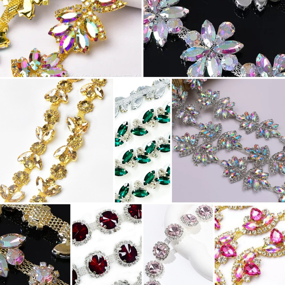 European and American best-selling in-stock welded glass diamond chain, sunflower horse eye water diamond chain, DIY dress accessory and auxiliary materials