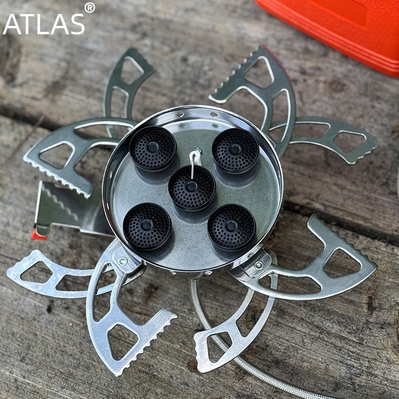 ATLAS outdoor flying saucer-shaped burner head portable folding stove, high-temperature resistant five-core stainless steel fierce fire stove, camping stove Specification image