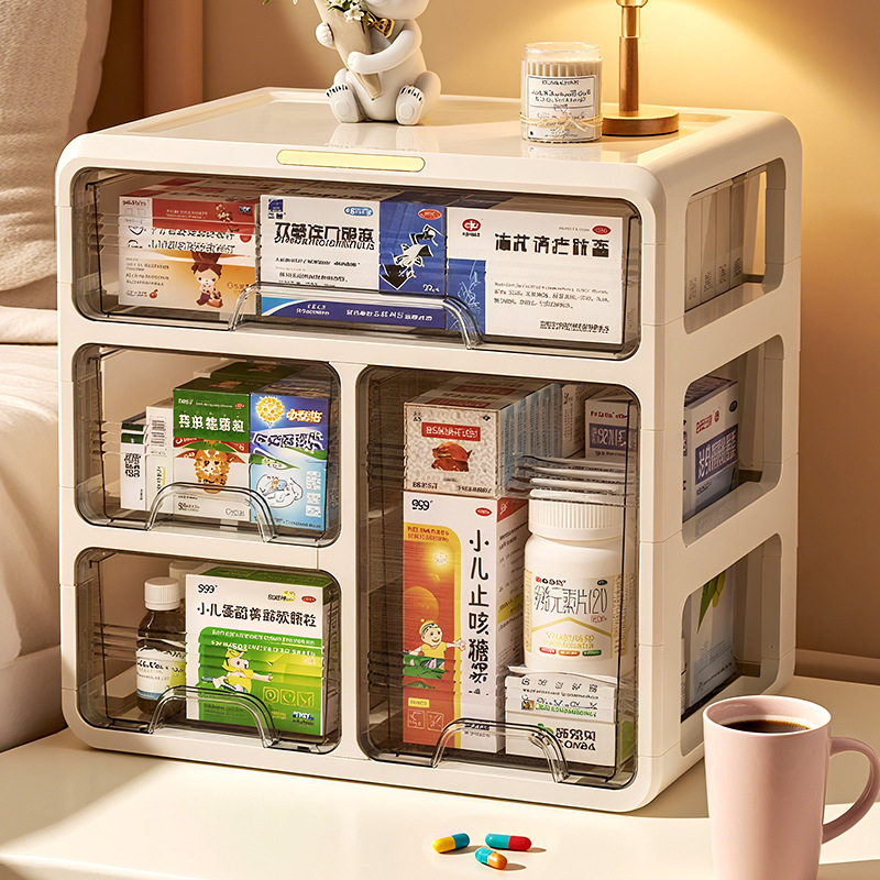 Transparent medicine box, household drawer-type medicine storage box, large-capacity household medicine box, multi-layer storage cabinet for commonly used medicines