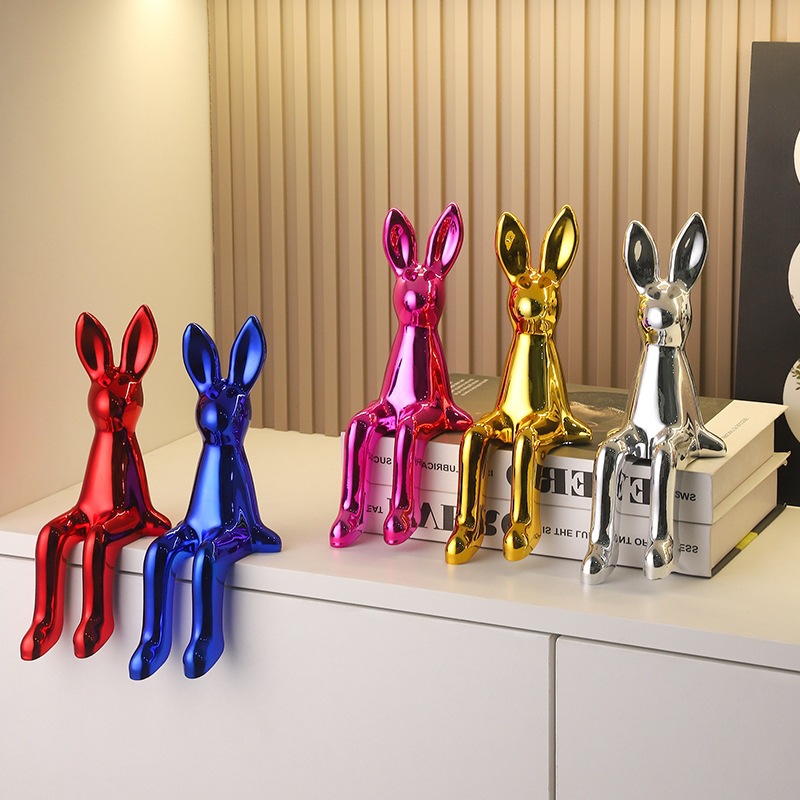 坐姿长耳朵兔子假书摆件轻奢样板房间酒柜创意办公书架桌面装饰品