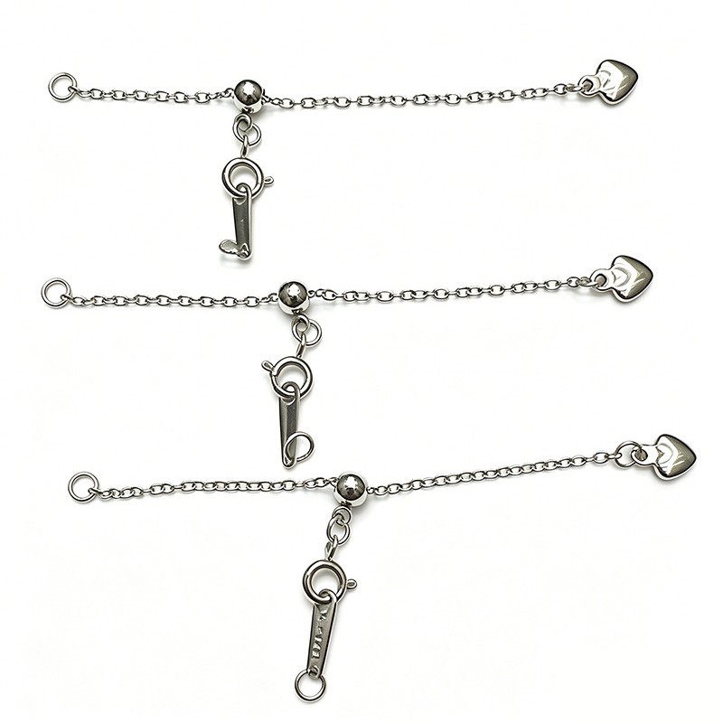 Stainless steel adjustable pull-out heart extension chain, DIY pearl bracelet necklace, connecting tail chain accessory details Picture