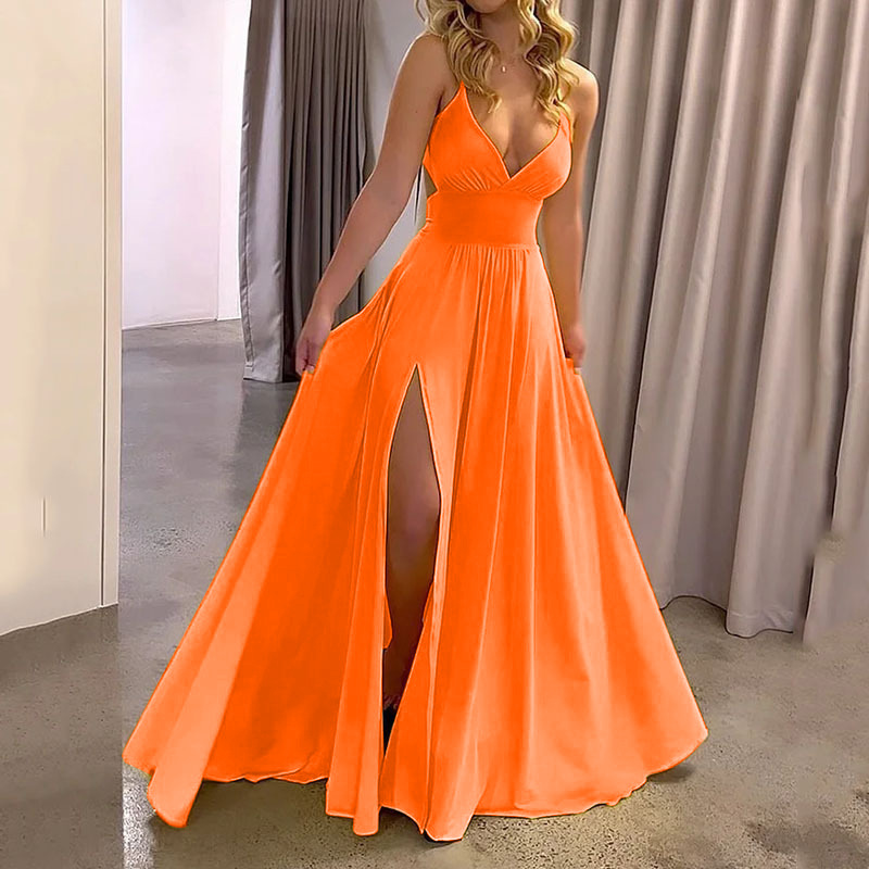 Cross-border Amazon Fashion foreign trade women's clothing 2025 summer halter V-neck backless long dress without sleeves Specification drawing