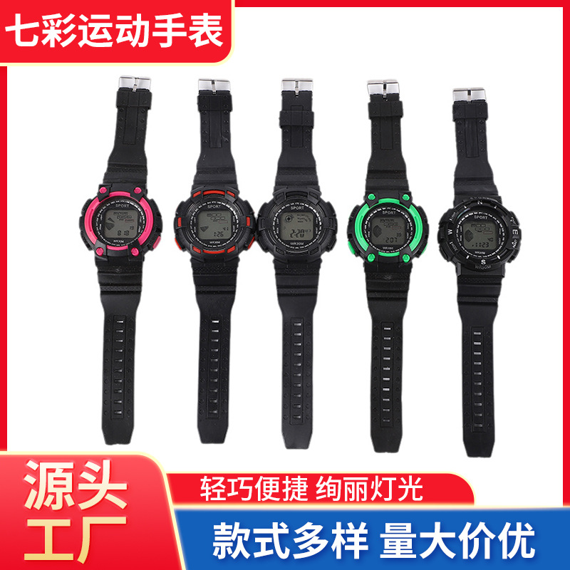 Best-selling square large glass watches for boys and girls with black color circles, sports watches for street vending, factory direct sales