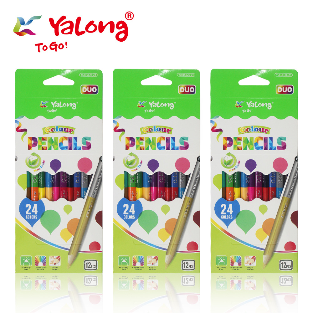 Yalong Cross-border offers 24-color double-headed pointed triangular design colored pencils, which are suitable for students' drawing Application Scenario