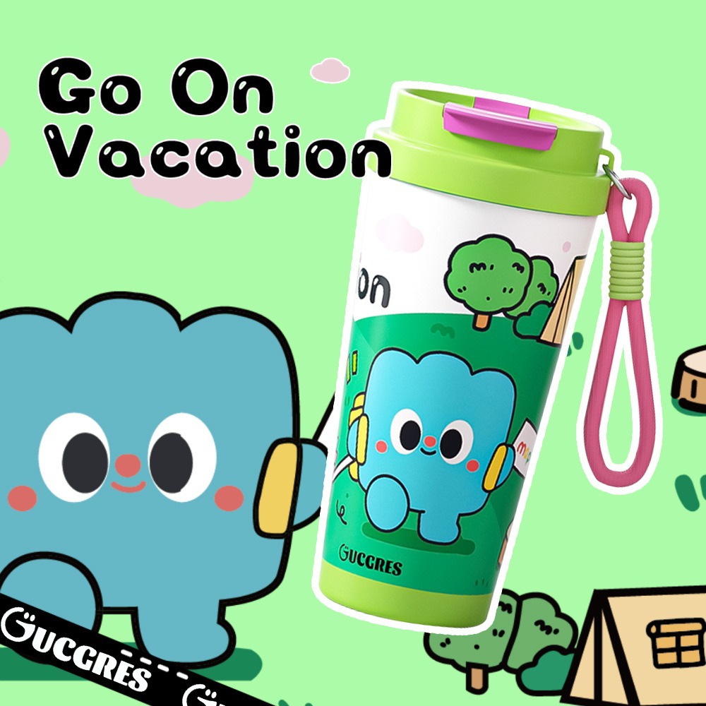 New cartoon coffee cup with high appearance level, girls' double-drinking thermos cup, student portable straw cup, stainless steel water cup details Picture