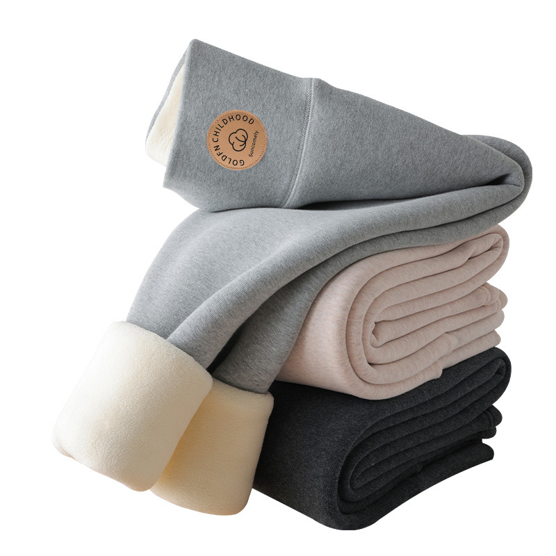 严选北方特厚800克羊羔绒打底裤女冬加绒加厚外穿大码高腰保暖裤白底实物图