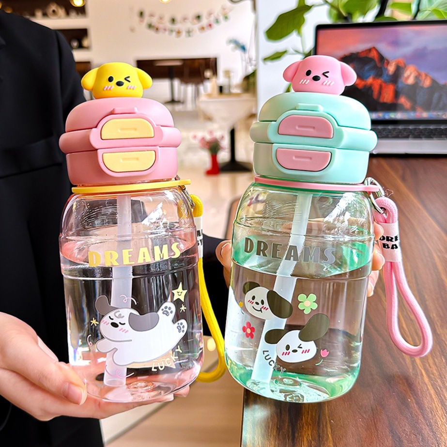 卡通公仔吸管塑料杯创意一盖双饮杯户外便携手提杯学生礼品杯批发