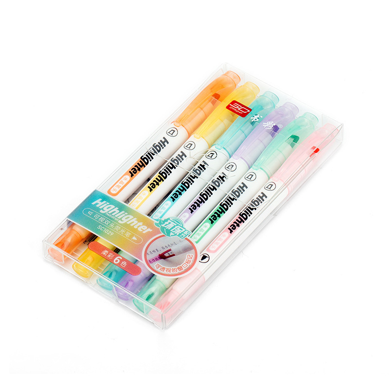 The visible window highlighter, crystal pen tip, student key marking, macaron transparent head, 6-color double-headed highlighter Item Picture