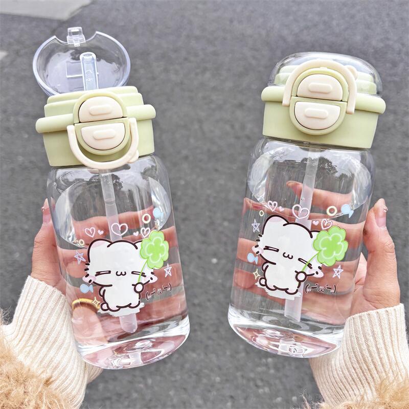 Summer high appearance level water cup for women 2025 New model plastic straw cup, heat-resistant and shockproof, portable double-drinking cup for students Specification image