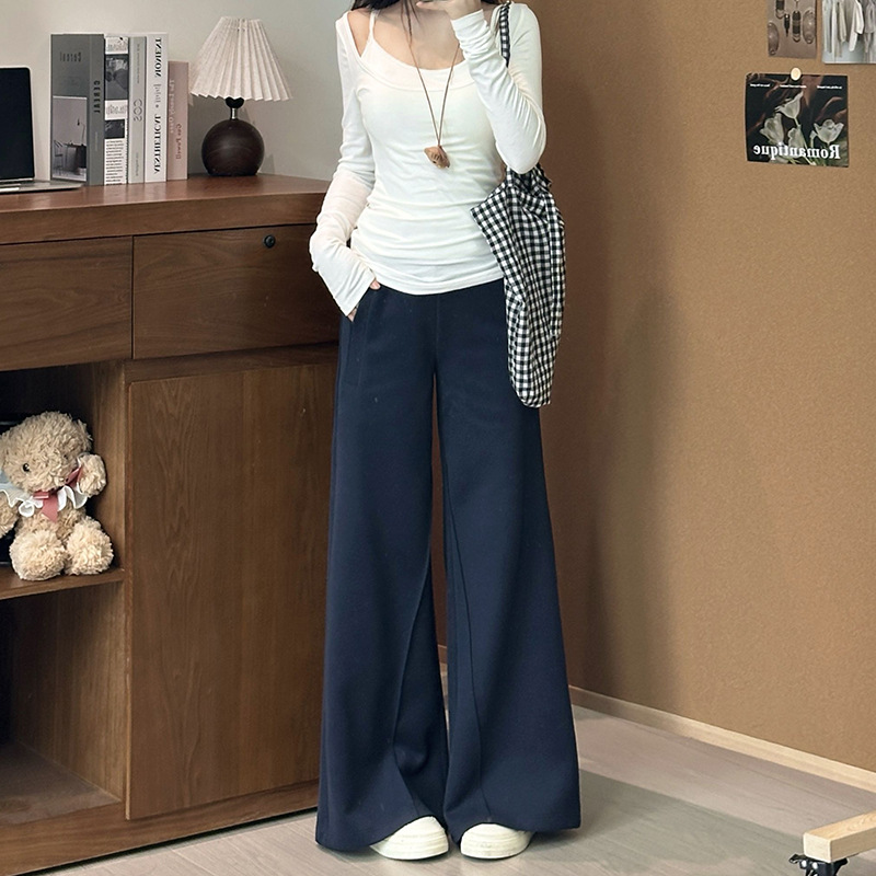 灰色运动裤女华棉秋冬2025新款高腰宽松直筒加绒加厚休闲阔腿卫裤