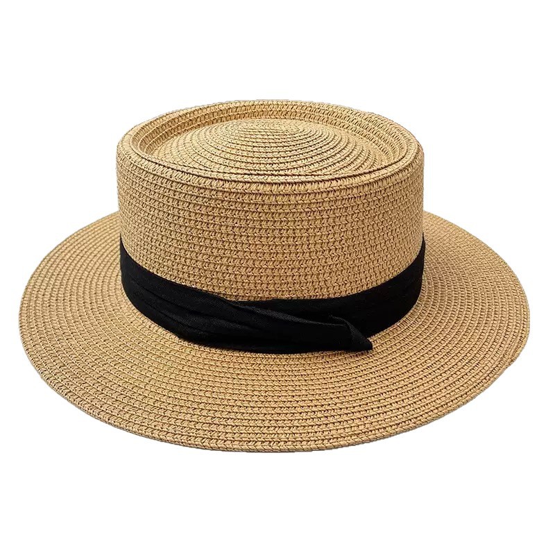 2025 New French flat-topped straw hat women's headwear Beach top hat woven sun protection hat for summer Item Picture