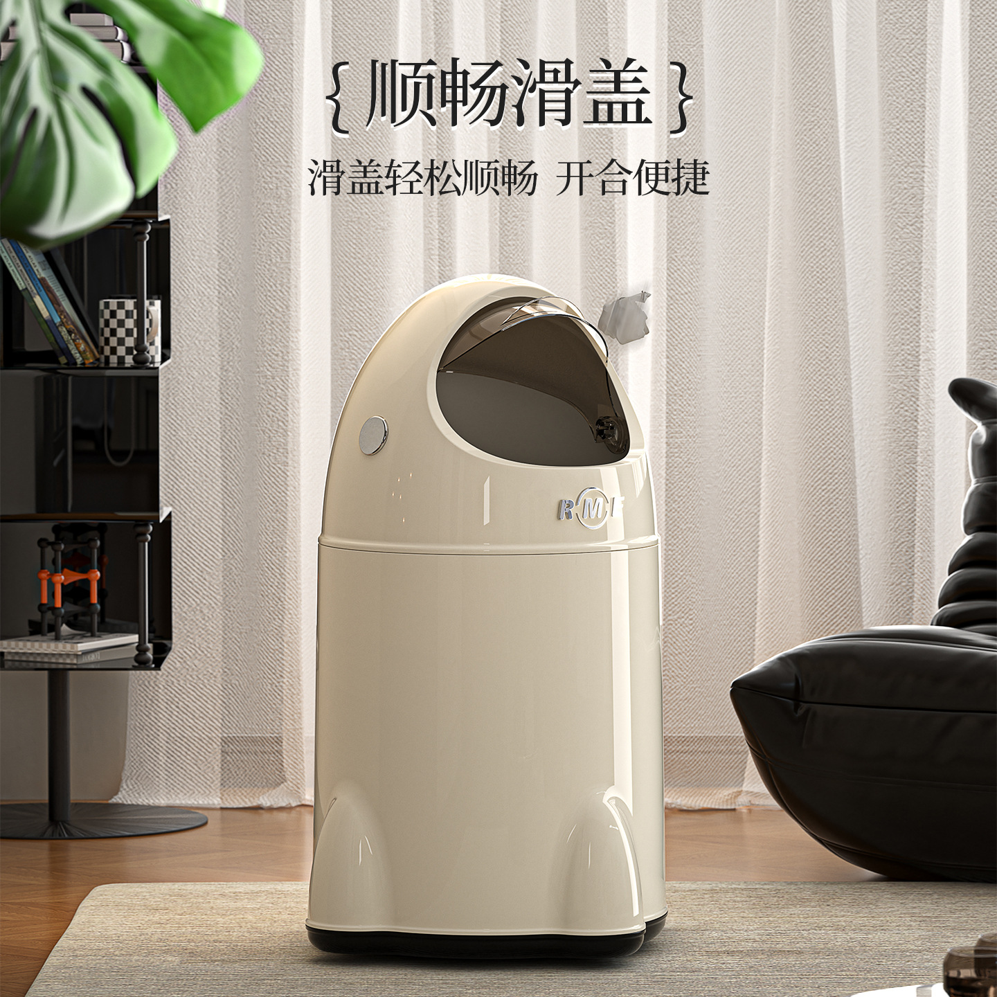 Creative aviation rocket covered trash can, light luxury wheeled storage bucket, large-capacity bedroom storage trash can details Picture