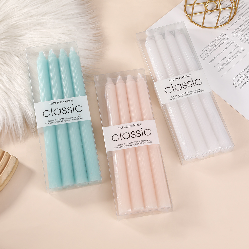 25cm网红欧式马卡龙竖纹长杆蜡烛创意烛光晚餐西餐厅彩色婚礼杆蜡产品图