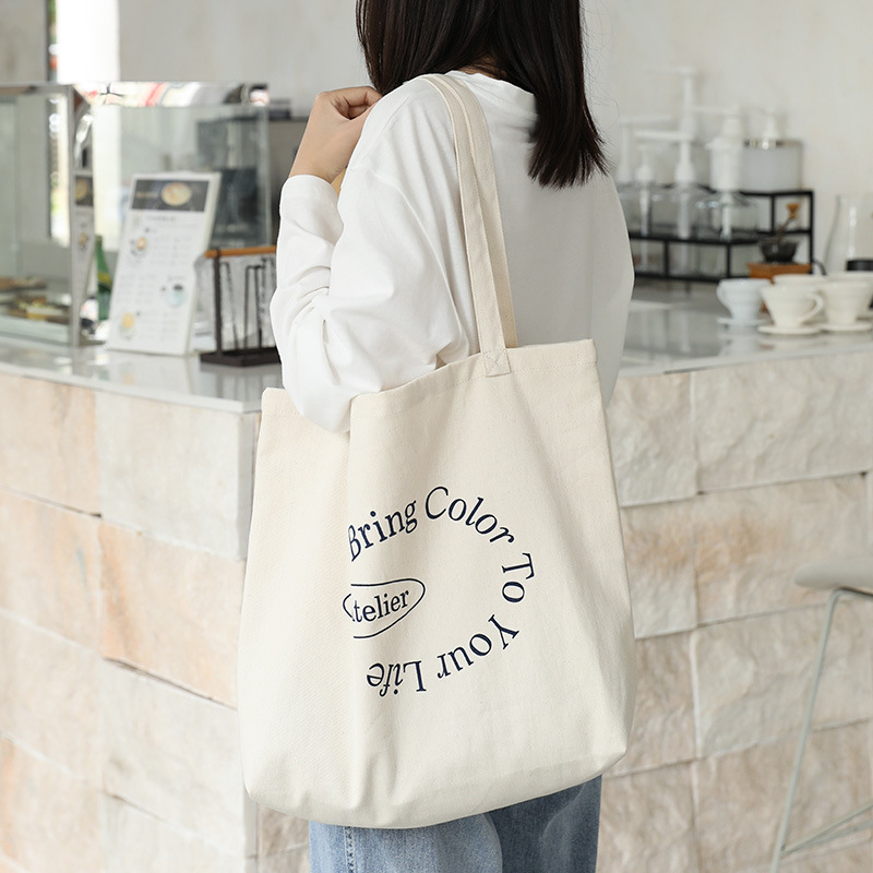 Korean-style casual and artistic canvas bag, Instagram simple letter print handbag, trendy and retro single-shoulder women's bag Specification image